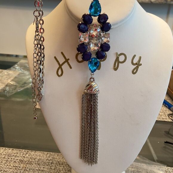 Chico’s Statement Crystal Tassel necklace NWOT - Picture 6 of 10